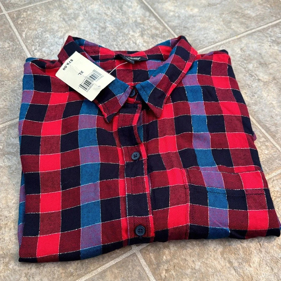 NWT Lucky Brand Red Blue Twill Plaid Casual Buttoned Down Relaxed Fit Shirt XL - Picture 15 of 15